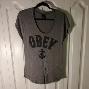 Obey Grey Short Sleeve Anchor Shirt size Medium